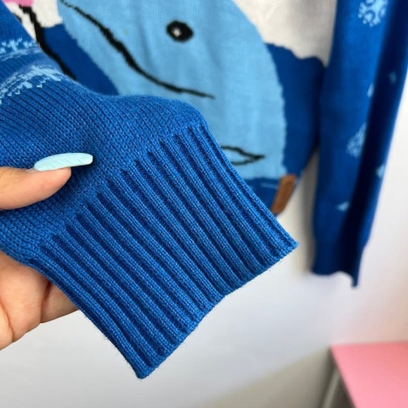 Tipsy Elves Narwhal Penguin Blue Ugly Mistle Toe Christmas Sweater size Medium - Picture 3 of 9